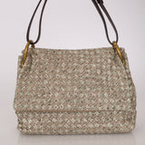 Rare Bottega Veneta 2008 Ayers Newspaper Script Intrecciato Shoulder Bag