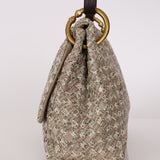 Rare Bottega Veneta 2008 Ayers Newspaper Script Intrecciato Shoulder Bag