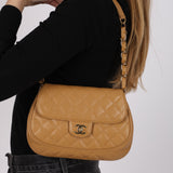 Rare Chanel 2004 Beige Caviar Quilted Turnlock Half Moon Flap 24K GP