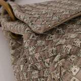 Rare Bottega Veneta 2008 Ayers Newspaper Script Intrecciato Shoulder Bag