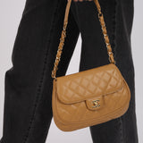Rare Chanel 2004 Beige Caviar Quilted Turnlock Half Moon Flap 24K GP