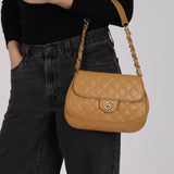 Rare Chanel 2004 Beige Caviar Quilted Turnlock Half Moon Flap 24K GP