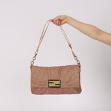Fendi Metallic Pink Zucca Lamé Mia Flap