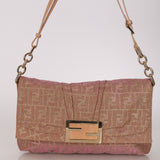 Fendi Metallic Pink Zucca Lamé Mia Flap