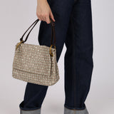 Rare Bottega Veneta 2008 Ayers Newspaper Script Intrecciato Shoulder Bag