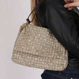 Rare Bottega Veneta 2008 Ayers Newspaper Script Intrecciato Shoulder Bag