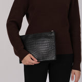 Saint Laurent Black Croc Embossed Clutch