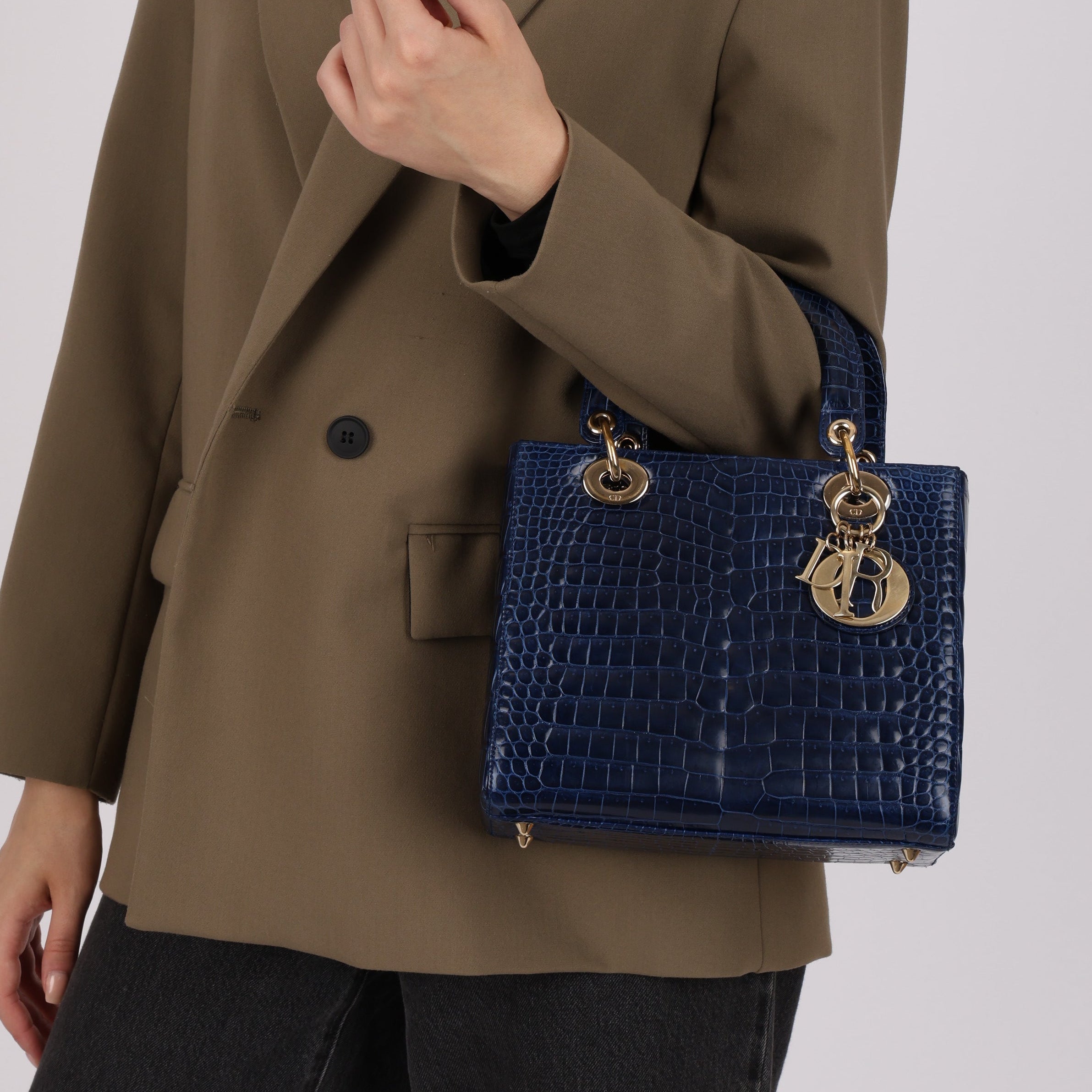 Ultra-Rare Dior Medium Lady Blue Navy Crocodile 2016