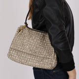 Rare Bottega Veneta 2008 Ayers Newspaper Script Intrecciato Shoulder Bag
