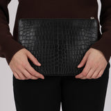 Saint Laurent Black Croc Embossed Clutch