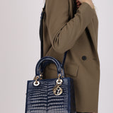 Ultra-Rare Dior Medium Lady Blue Navy Crocodile 2016