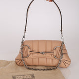 Gucci Nude Calfskin Small Horsebit Chain Shoulder Bag