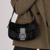 Fendi Baguette Black Satin Beaded SHW