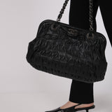 Chanel 2008 Black Perforated Pleated Leather Up in The Air Frame