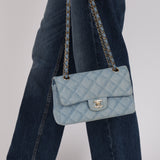 Chanel 22B Quilted Small Denim Classic Double Flap GHW