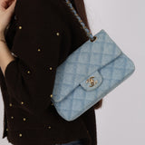 Chanel 22B Quilted Small Denim Classic Double Flap GHW