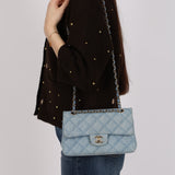 Chanel 22B Quilted Small Denim Classic Double Flap GHW