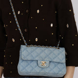 Chanel 22B Quilted Small Denim Classic Double Flap GHW
