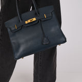 Hermès Birkin 30 Bleu Indigo Courchevel Retourne 1998 GHW