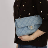 Chanel 22B Quilted Small Denim Classic Double Flap GHW