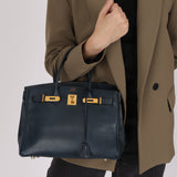 Hermès Birkin 30 Bleu Indigo Courchevel Retourne 1998 GHW