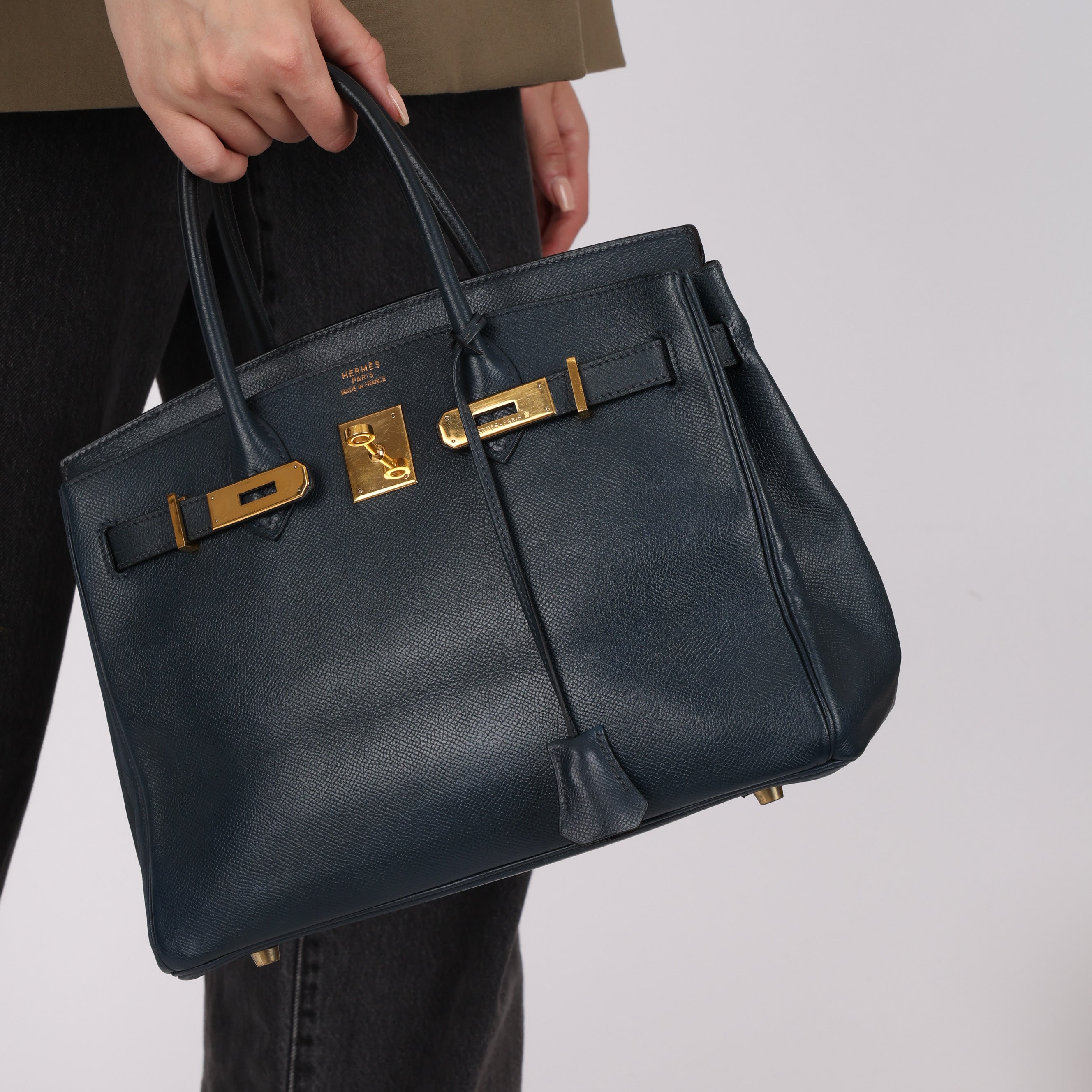 Hermès Birkin 30 Bleu Indigo Courchevel Retourne 1998 GHW