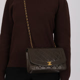 Ultra-Rare Chanel 1996 Deep Olive Lambskin Medium Diana Bag 24K GP