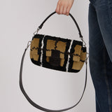 Fendi Multicolor Plaid Brush Broadtail Fur Baguette Bag