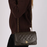 Ultra-Rare Chanel 1996 Deep Olive Lambskin Medium Diana Bag 24K GP