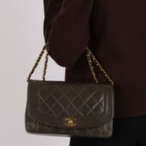 Ultra-Rare Chanel 1996 Deep Olive Lambskin Medium Diana Bag 24K GP
