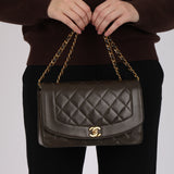 Ultra-Rare Chanel 1996 Deep Olive Lambskin Medium Diana Bag 24K GP