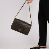 Ultra-Rare Chanel 1996 Deep Olive Lambskin Medium Diana Bag 24K GP