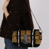 Fendi Multicolor Plaid Brush Broadtail Fur Baguette Bag