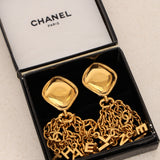 Chanel 1970s-1980s Letter Logo Drop Clip-On Earrings 24K GP
