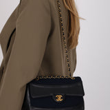 Chanel 1991 Navy Jersey and Lambskin Single Flap with Wallet