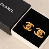 Chanel 1996 Small CC Turnlock Clip-On Earrings 24K GP