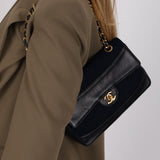 Chanel 1991 Navy Jersey and Lambskin Single Flap with Wallet