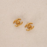 Chanel 1996 Small CC Turnlock Clip-On Earrings 24K GP