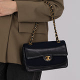 Chanel 1991 Navy Jersey and Lambskin Single Flap with Wallet