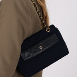 Chanel 1991 Navy Jersey and Lambskin Single Flap with Wallet