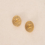Chanel 1992 Textured Woven CC Clip-On Earrings 24K GP