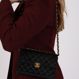 Chanel 1989 Black Satin Coco Shoulder Bag 24K GP