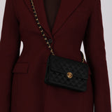 Chanel 1989 Black Satin Coco Shoulder Bag 24K GP