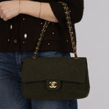Rare Chanel 1987 Green Wool Medium Classic Flap 24KGP