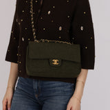 Rare Chanel 1987 Green Wool Medium Classic Flap 24KGP