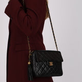 Chanel 1993 Black Lambskin Camera Tassel Bag 24K GP