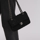 Chanel 2020 Black Denim CC Medium Classic Single Flap