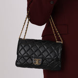 Chanel 2023 Lambskin Woven Chain CC Accordion Single Flap Bag