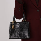 Yves Saint Laurent Black Croc Embossed Stitch Tote
