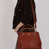 Gucci Terracotta Bamboo Mini Shopper Tote w Strap